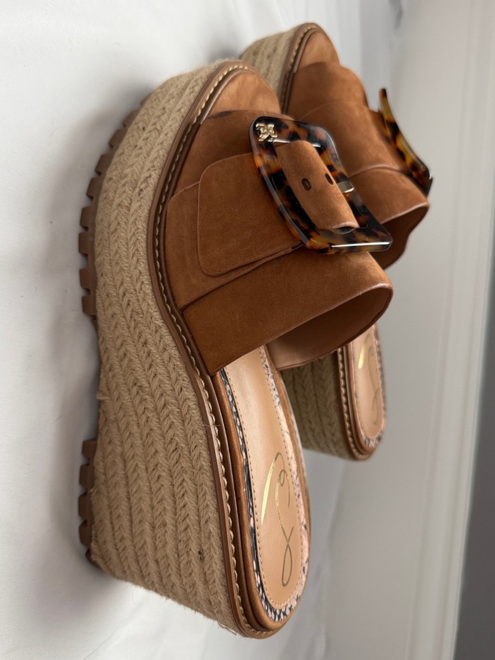 Sam Edelman Livi Suede Espadrille Wedge Slide Sandals with Tortoiseshell Buckle - Picture 8 of 11